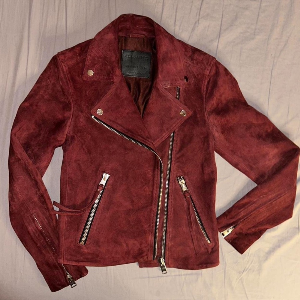 All Saints designer burgundy suede jacket